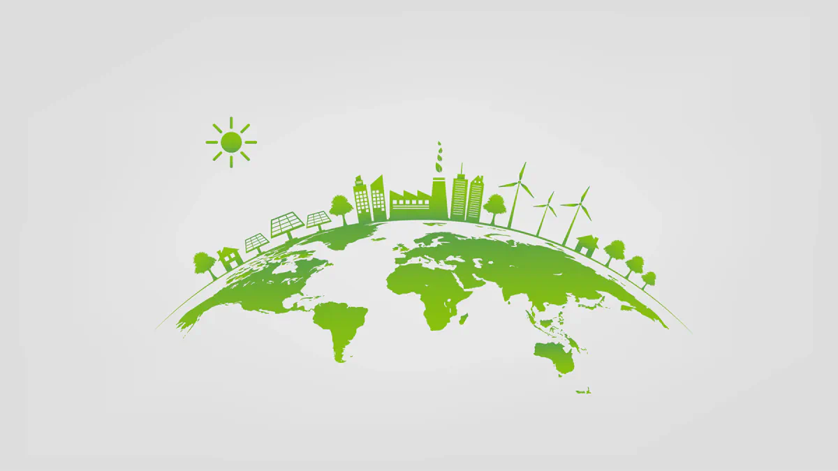 An illustration of planet earth with business activities on top of it