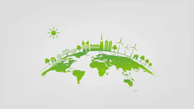 An illustration of planet earth with business activities on top of it
