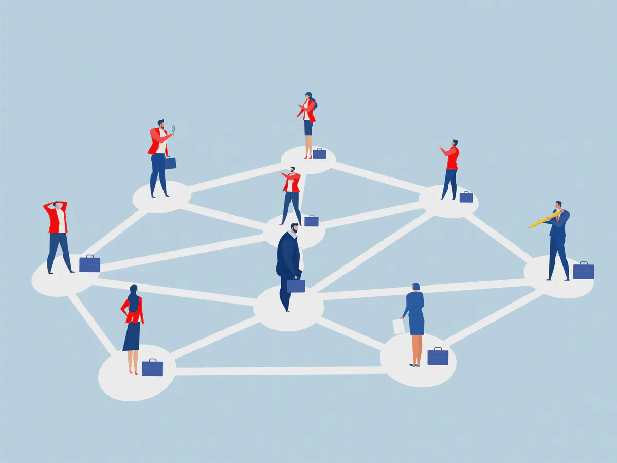 A drawing of a network of people.