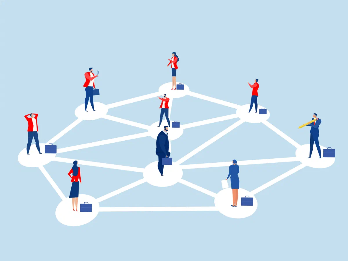 A drawing of a network of people.
